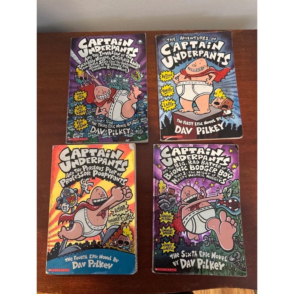 Captain Underpants Books Lot of 4 Dav Pilkey Scholastic Paperbacks 1 3 4 6